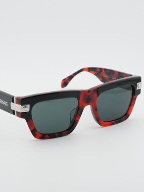 Versace VE4464F 545787 Sunglasses Black / Red Rectangle Frame, Grey Lenses